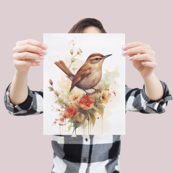 Watercolor Wren Bird Portrait Wall Art Illustration Print Poster Unframed - Picture 5 of 9